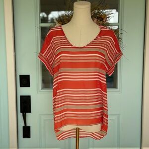 Sheer Orange and Tan Stripe Shirt Size Small